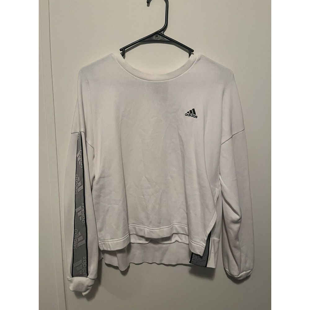 Adidas Womans Crew Neck‎ Sweatshirt White Side Slits Size Medium